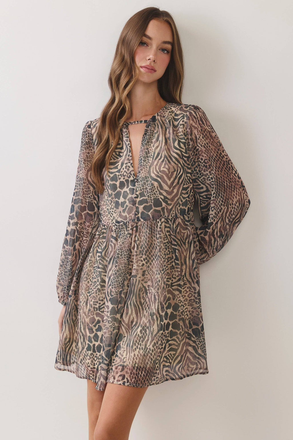 CD07469-Animal Print Babydoll Mini Dress