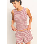Striped Sleeveless Tank And Shorts Set
