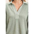 Ribbed Collared Pullover Top