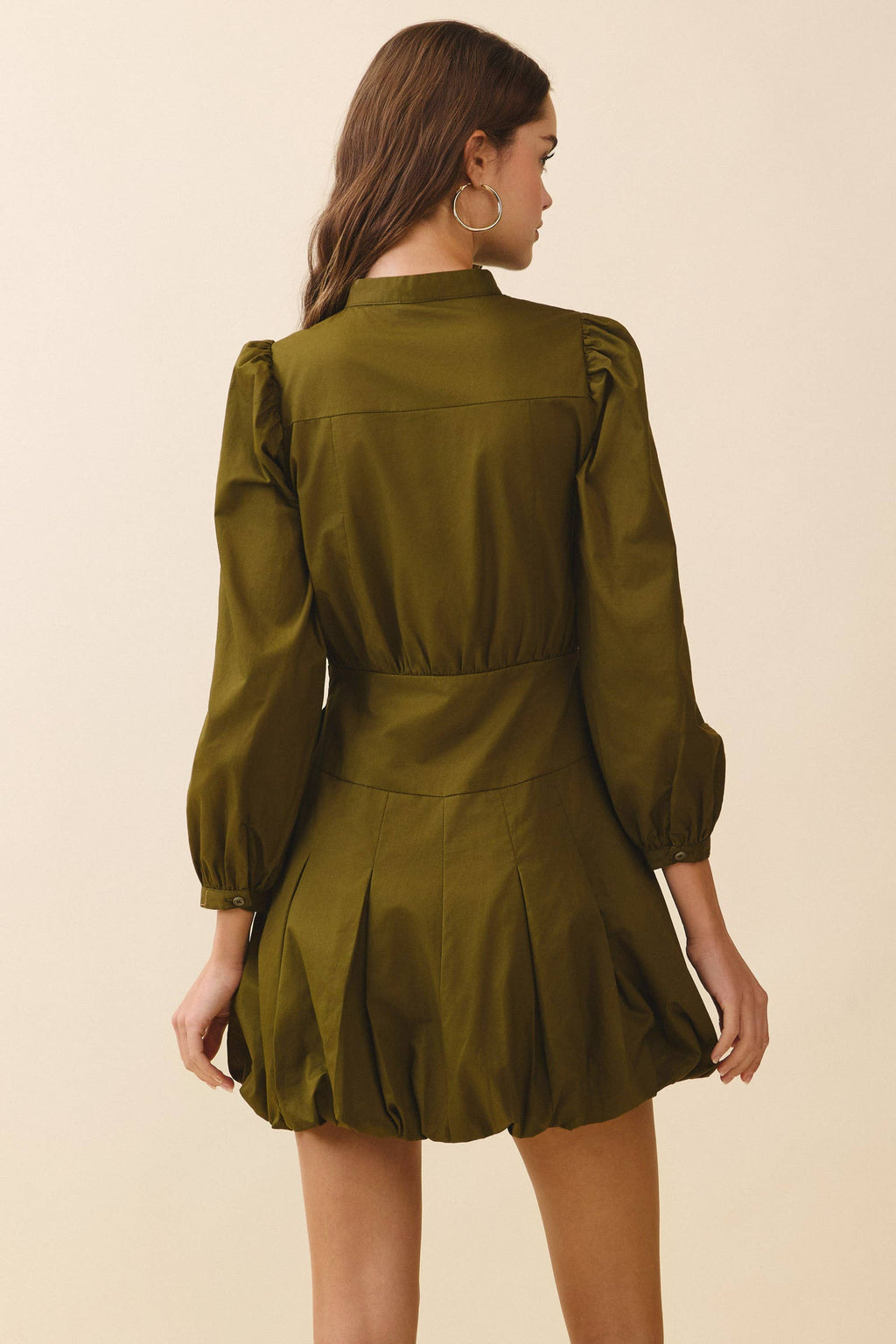 CD06354-Mandarin Collar Covered Button Placket Mini Dress