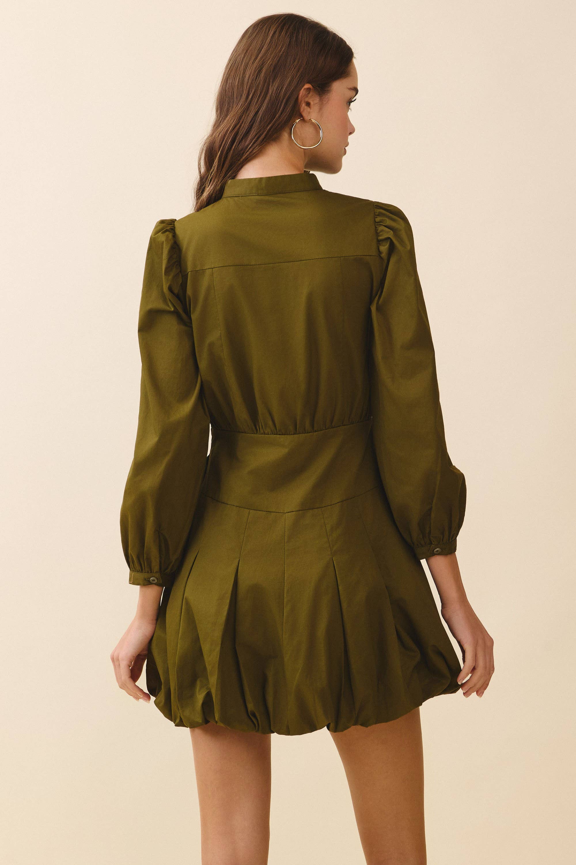 CD06354-Mandarin Collar Covered Button Placket Mini Dress