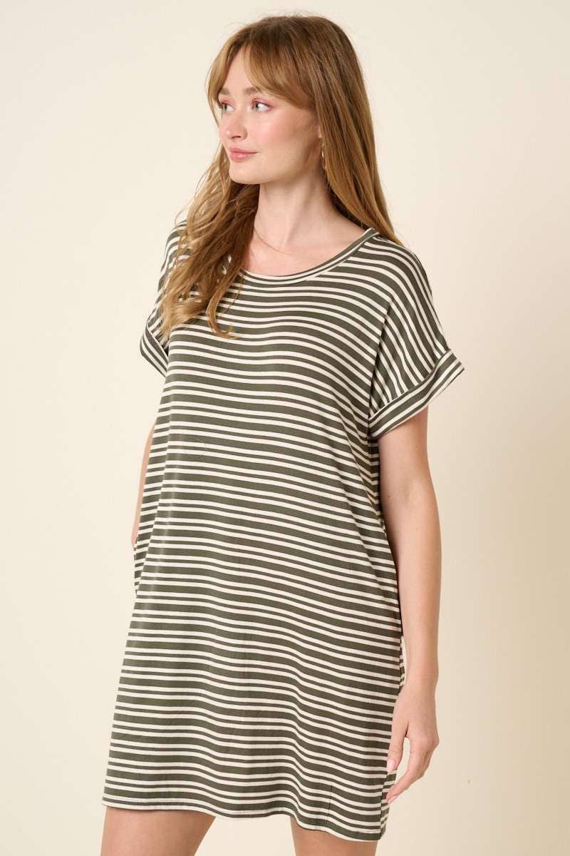D1890-STRIPE DOLMAN T SHIRT DRESS
