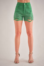 IP2742 Rhinestone Embellished Stretch Denim Shorts
