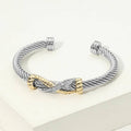 14K Gold Plated Two Tone CZ Pave Infinity Accent Twisted Cuff Bracelet