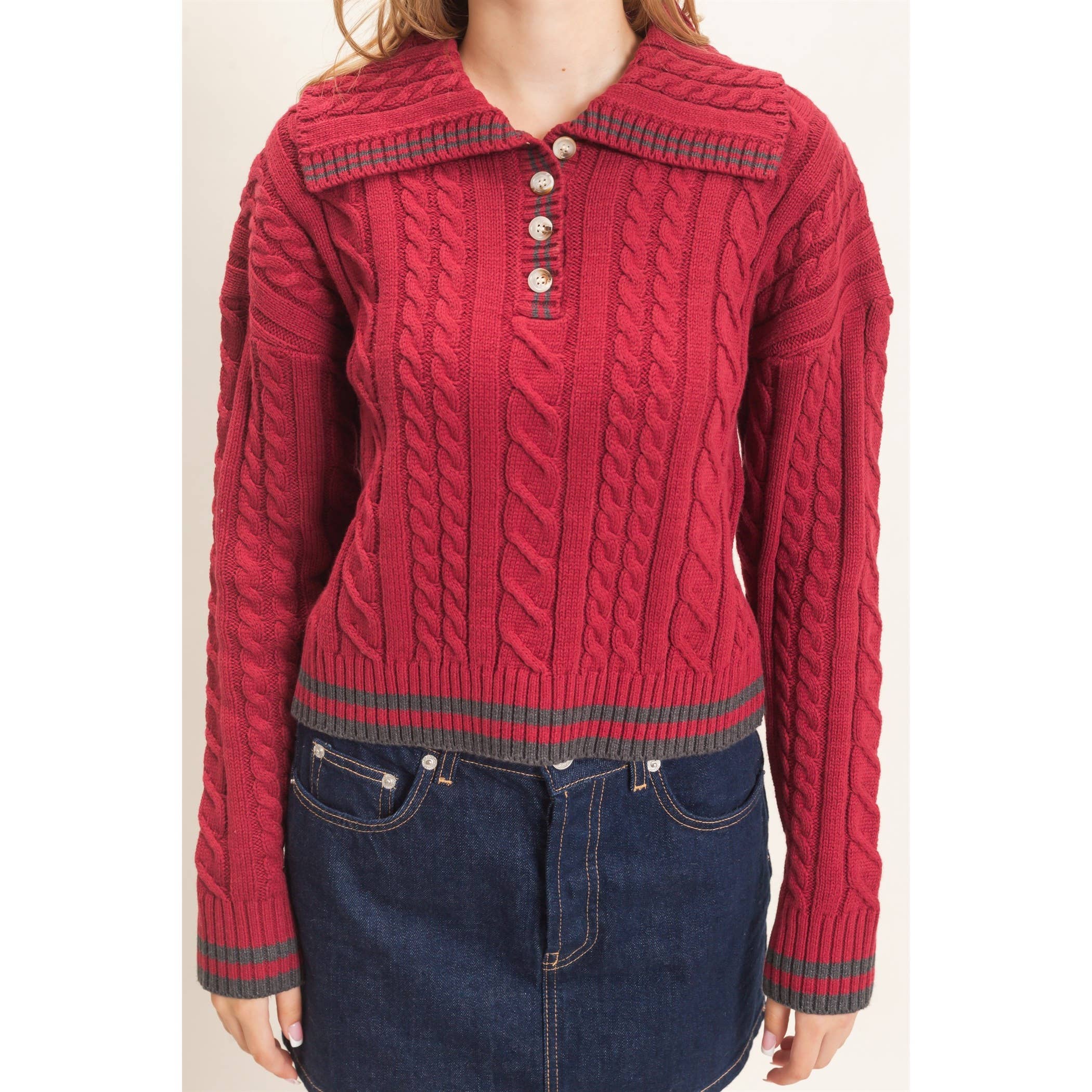 Cable Knit Collar Sweater