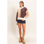 Color Block Mock Neck Sweater