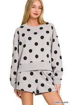 Fleece Polka Dot Print Round Neck Pullover And Shorts Set