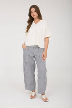 CONTRAST STITCH DROP SHOULDER CUFF SLEEVE KNIT TOP