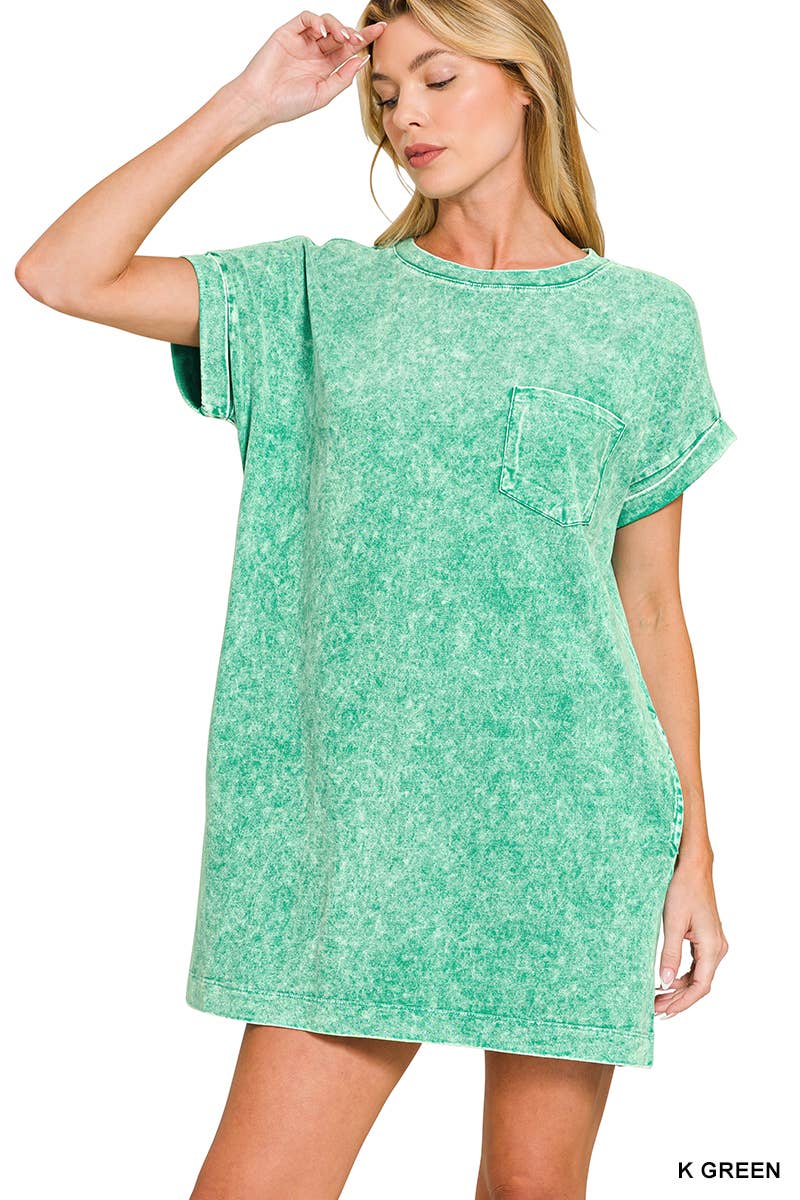 1211 Halo Washed Premium Cotton T Shirts Dress w/ pockets SI-2918
