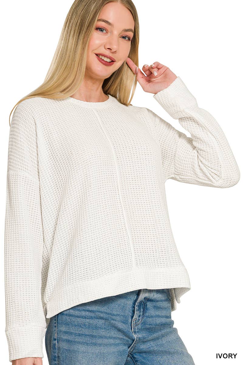 Chenille Waffle Center Seam Sweater Zenana
