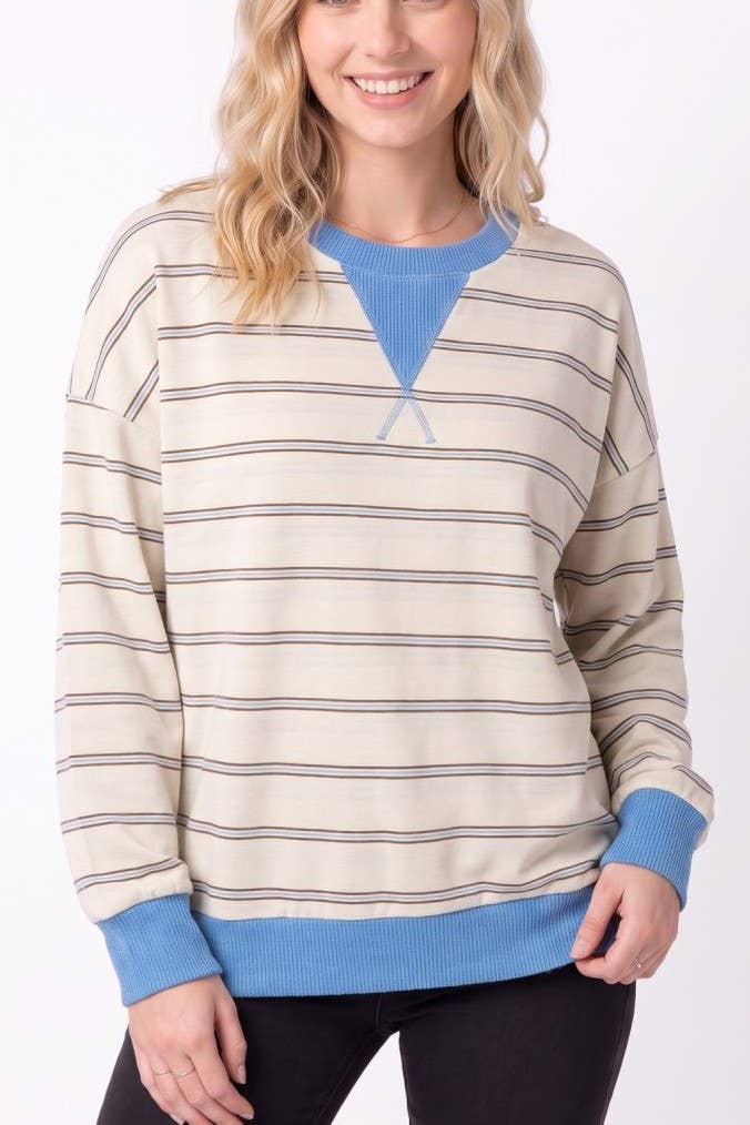Stripe Contrast Crew Neck Sweatshirt