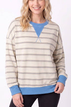 Stripe Contrast Crew Neck Sweatshirt