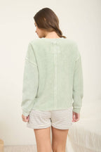 WASHED POCKET DETAIL LONG SLEEVE RIB KNIT TOP