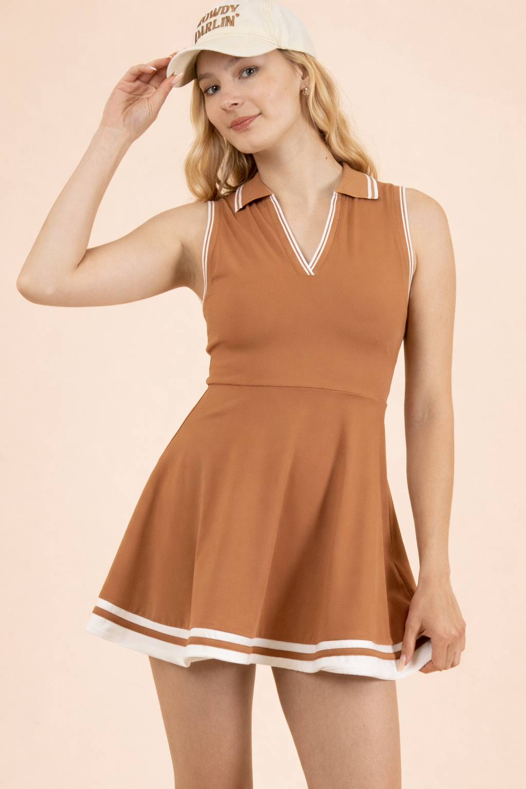 ND32089-Collared Sleeveless Activewear Tennis Dress