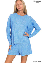 Soft Melange Long Sleeve Tee & Shorts Loungewear Set-Zenana