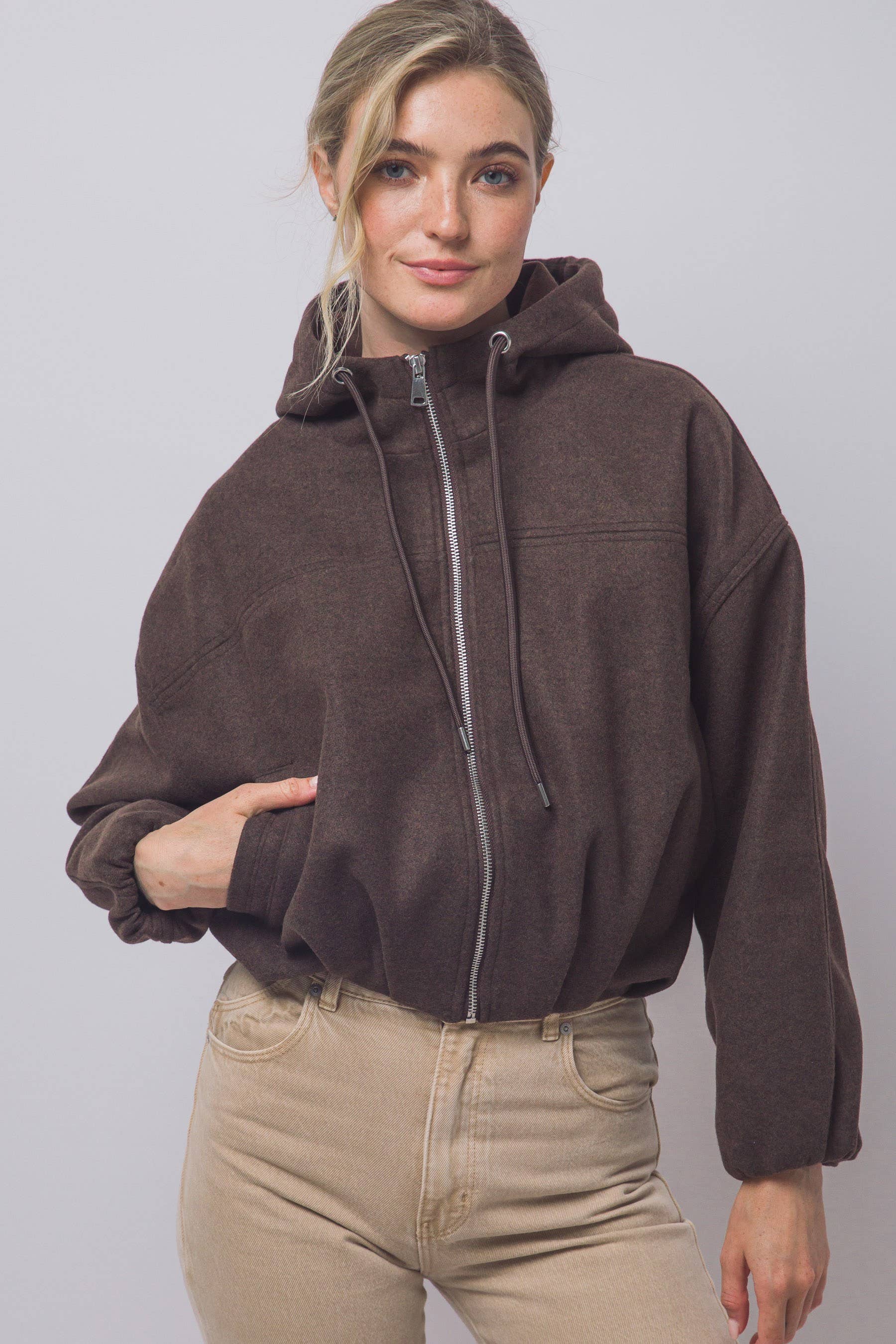 Boiled Hooded Bomber Jacket w/ Side Pockets