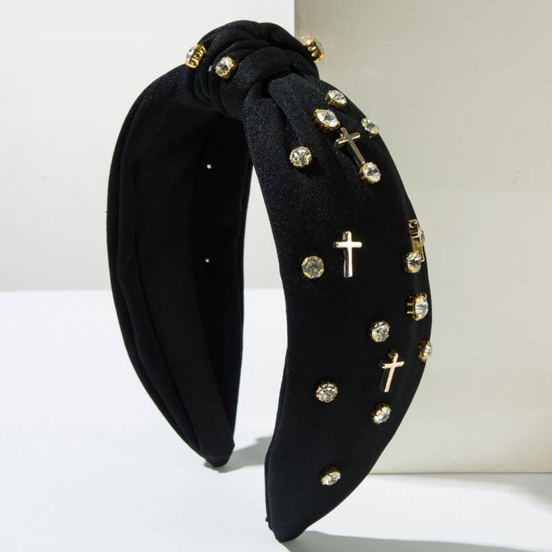 Cross and Crystal Embellished Knot Headband | 40HB196