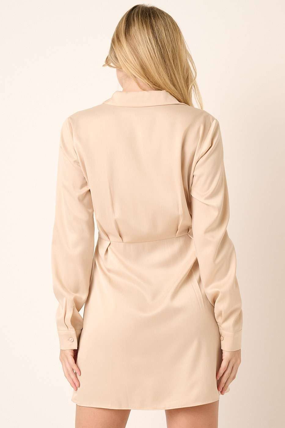SATIN PLEAT DETAIL SHIRT DRESS