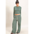 Striped Waffle Long Sleeve Top & Pants Set