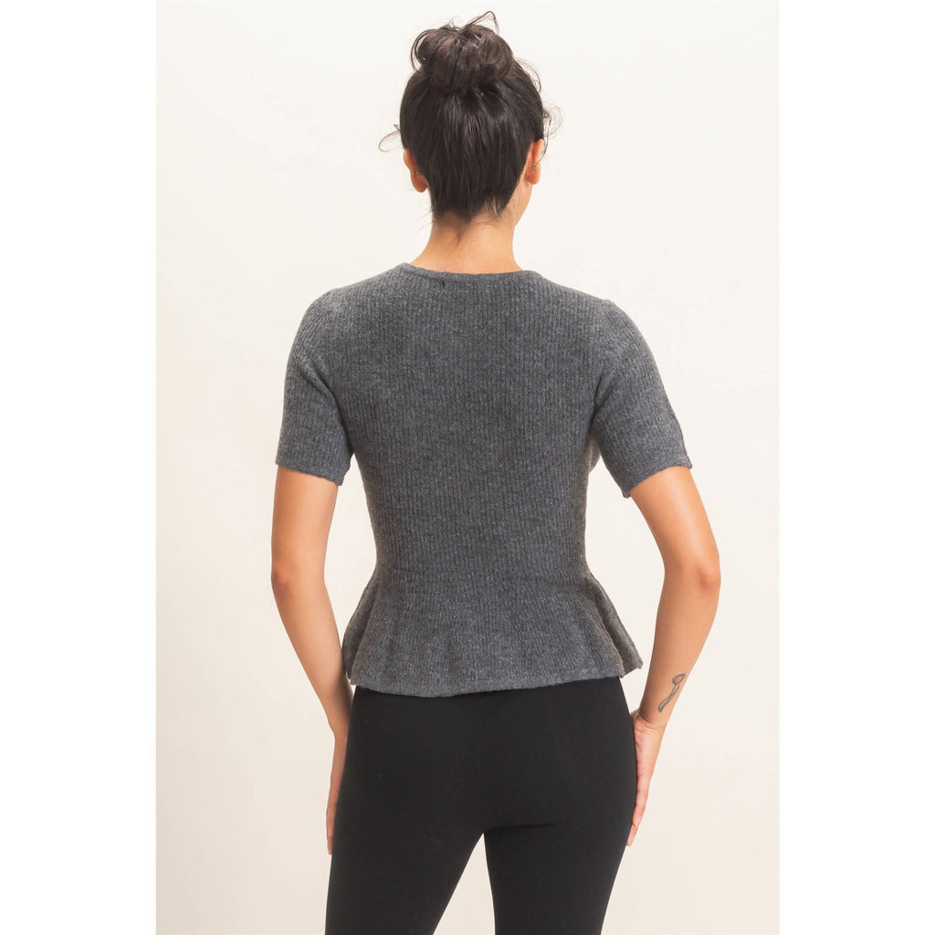 Ribbed Peplum Knit Top