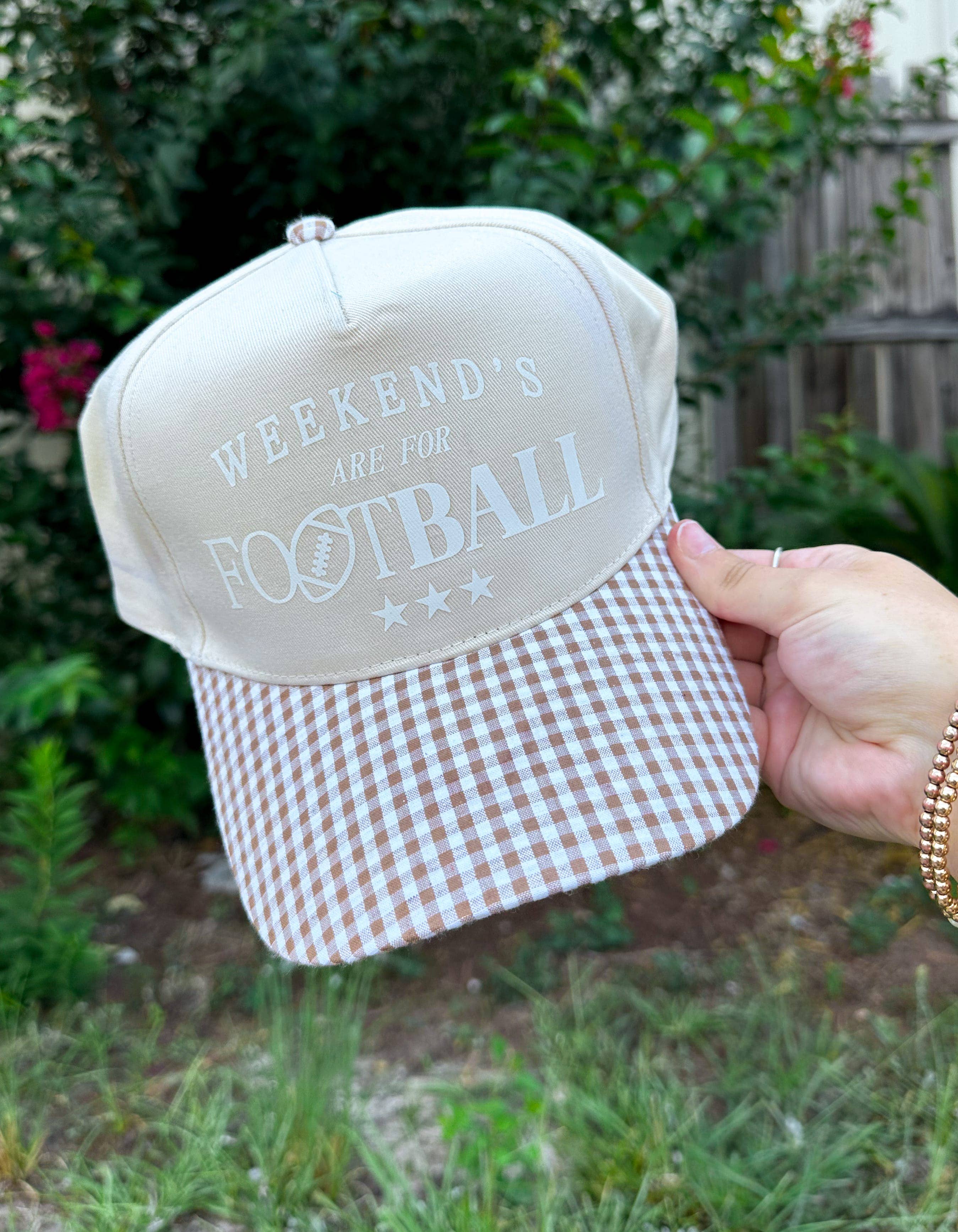 Weekends are for Football Khaki/Brown Checkered Trucker Hat