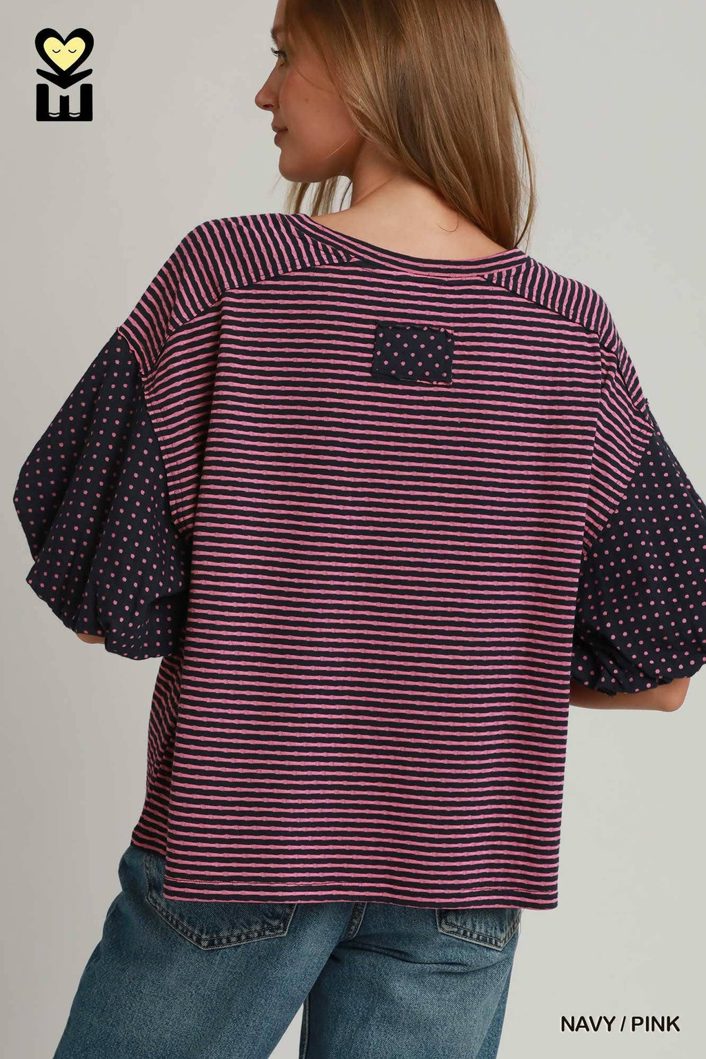 Polka Dot Bubble Sleeve Oversized Top