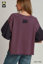 Polka Dot Bubble Sleeve Oversized Top