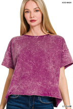 Crinkle washed crew neck short sleeve crop box tee - Zenana