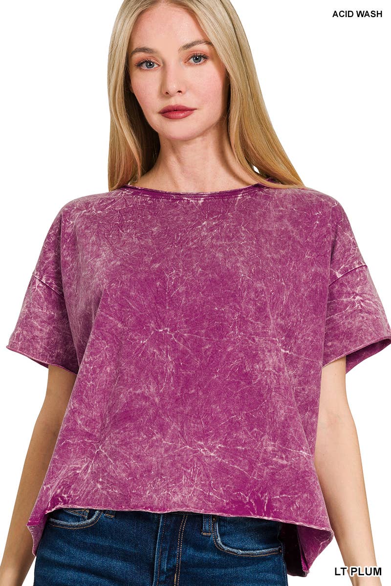 Crinkle washed crew neck short sleeve crop box tee - Zenana