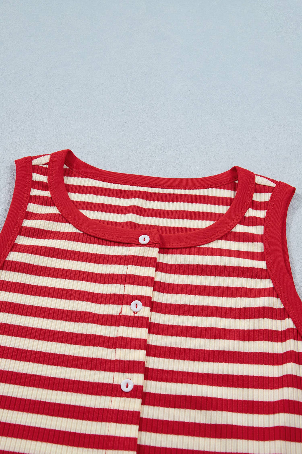 PRETTY BASH Stripe Ribbed Knit Buttoned Tank Top