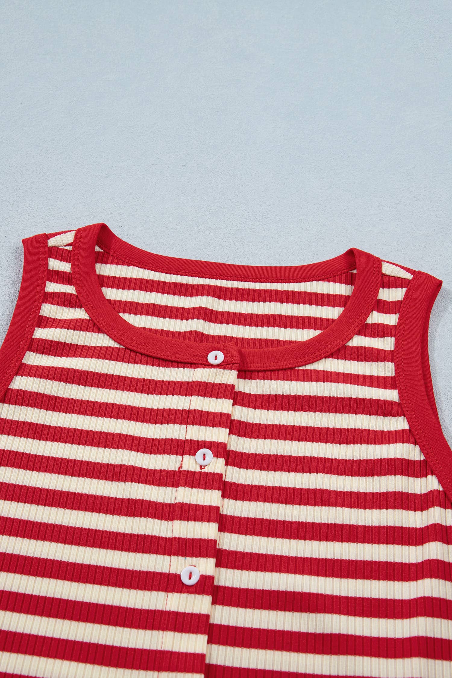 PRETTY BASH Stripe Ribbed Knit Buttoned Tank Top