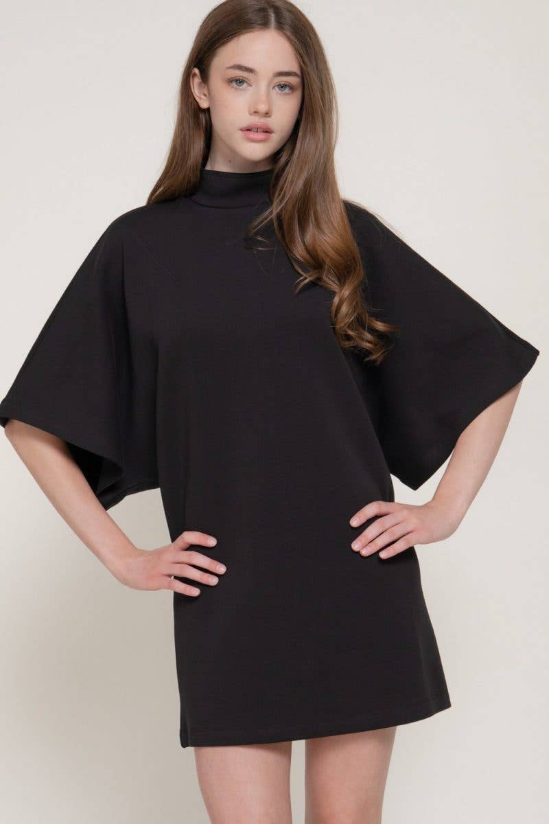 Batwing Short Slv High Neck Mini Dress