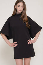 Batwing Short Slv High Neck Mini Dress