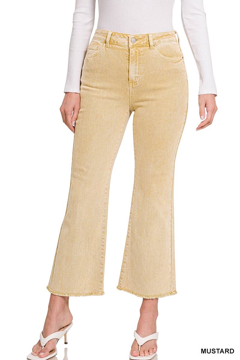 Acid Wash High Waist Frayed Hem Bootcut Pants