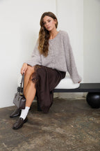 FUZZY KNIT BUTTON DOWN BOXY CARDIGAN SWEATER