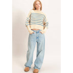 Striped Mock Neck Cropped Sweater