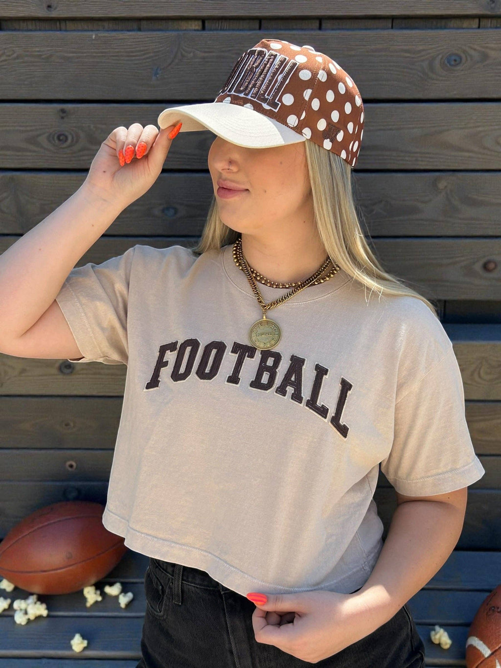 Brown Football White Polka Dot Cap