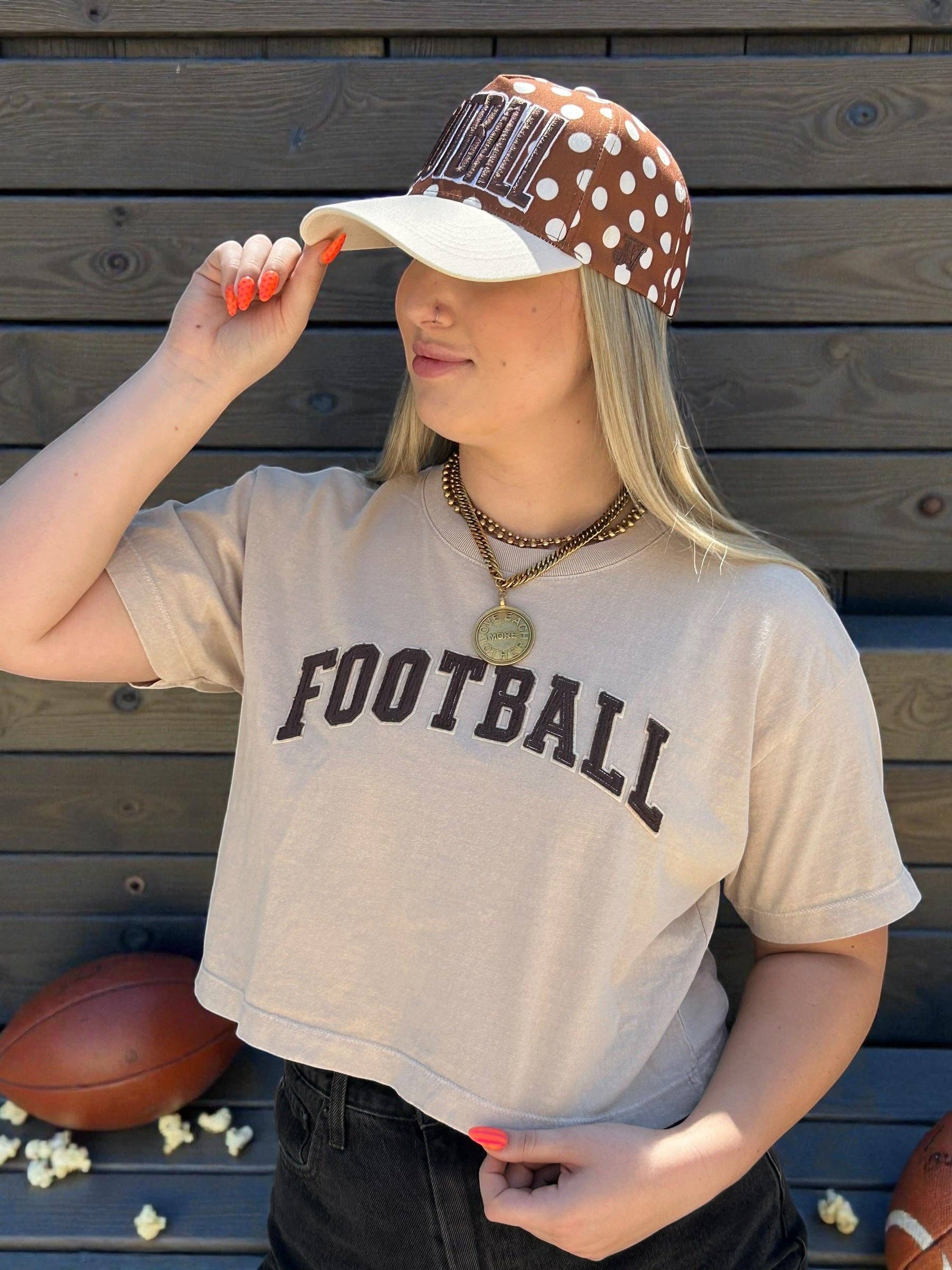 Brown Football White Polka Dot Cap