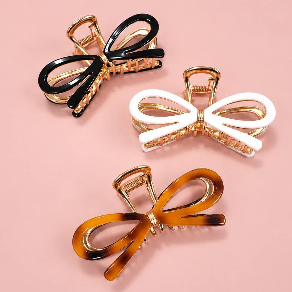 Open Ribbon Bow Gold-Tone Metal Hair Claw Clips | 40H881