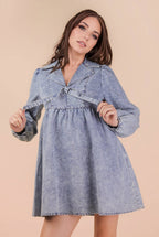 Washed Chambray Collared Mini Dress