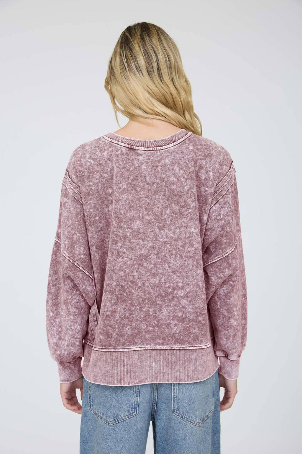 ACID WASH LONG SLEEVE SIDE SLIT KNIT TOP