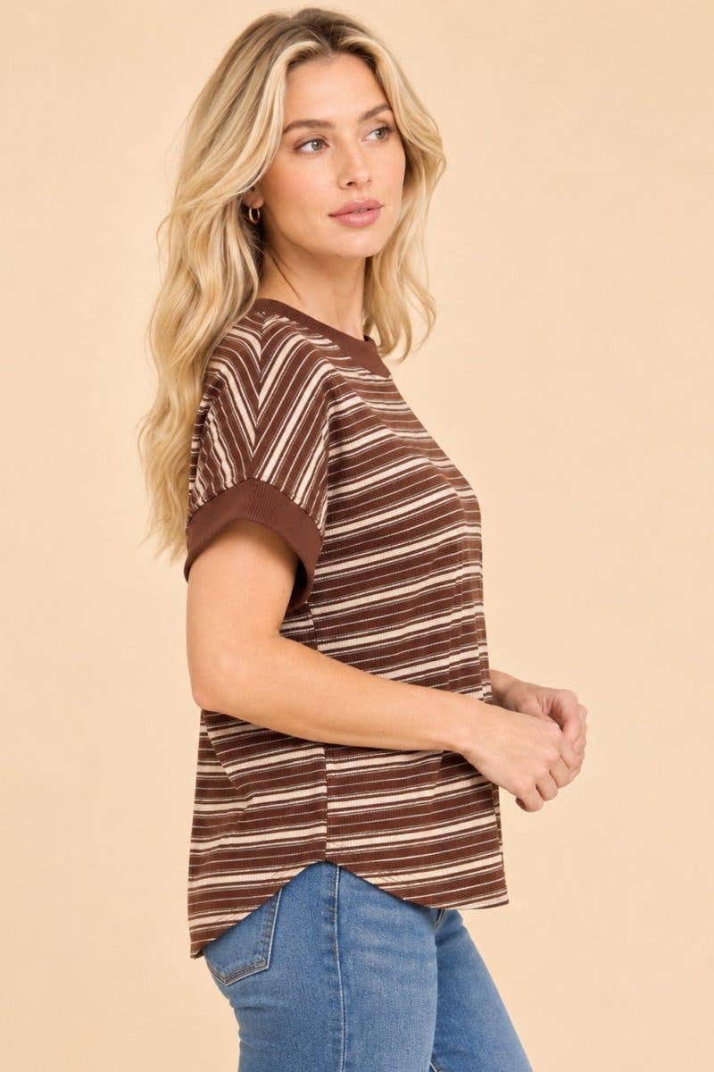 Striped Contrast-trim Ribbed Top