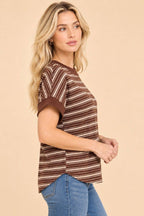 Striped Contrast-trim Ribbed Top