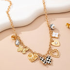 Charm Necklace-Hearts & Checker Butterflies | 80N92815