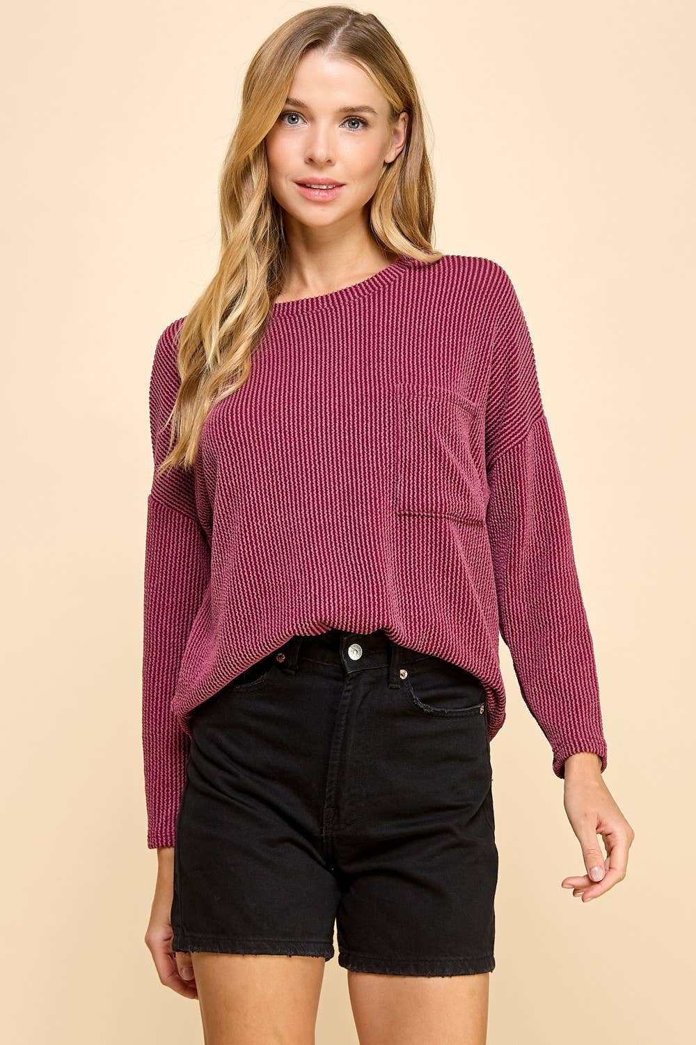 Solid Ribbed Top With Pockets
