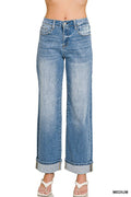 High Rise Cuffed Wide Leg Denim Pants  Zenana
