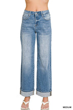 High Rise Cuffed Wide Leg Denim Pants  Zenana