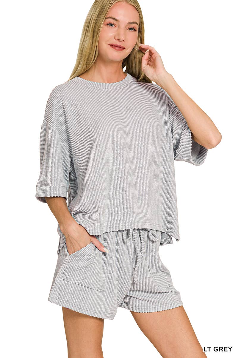 Corded Rib Short Sleeve Tee And Short Pants Set