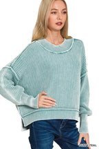 `Washed Side Slit Oversized Cropped Sweater SI-26510 Zenana