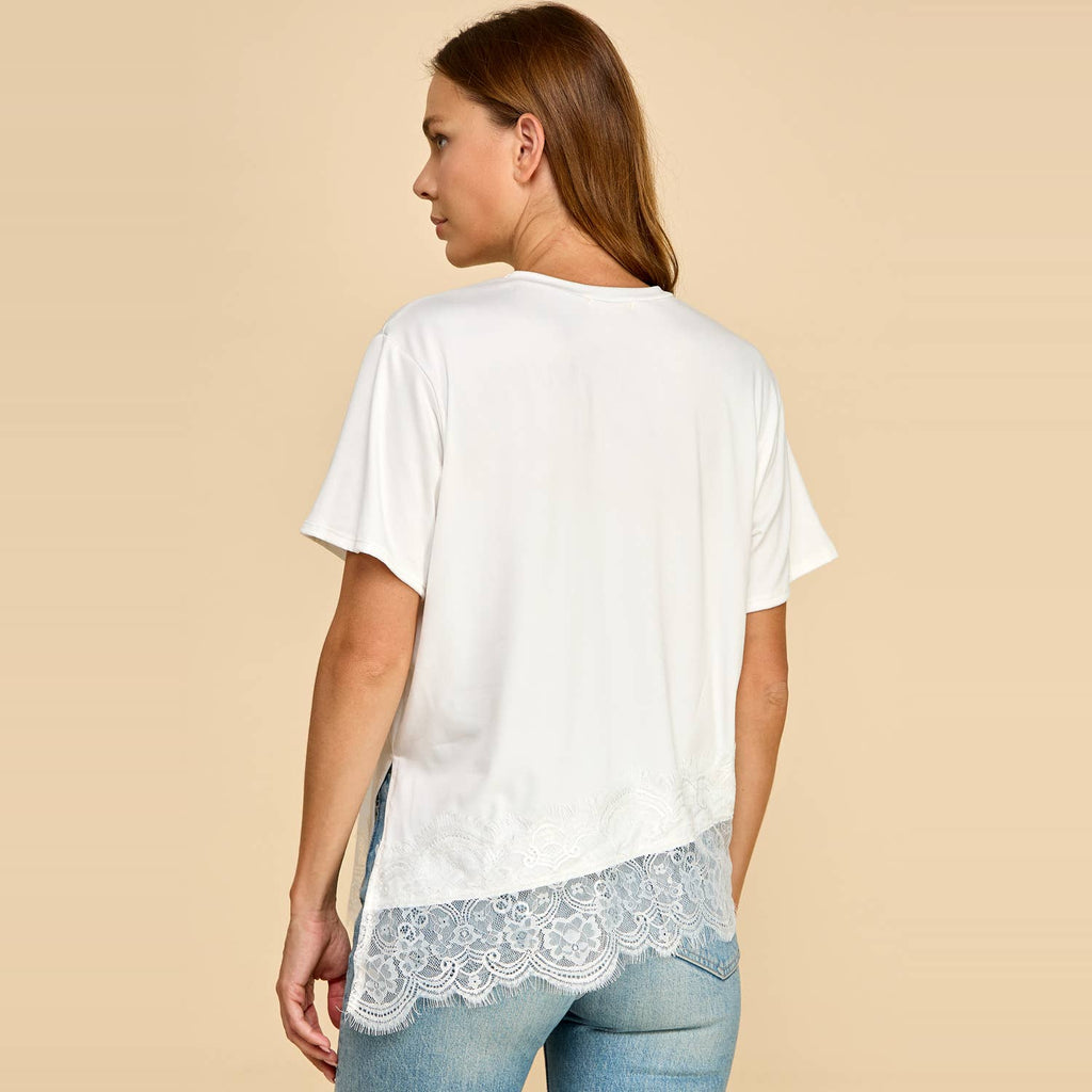 Asymmetrical Lace Trim Top B